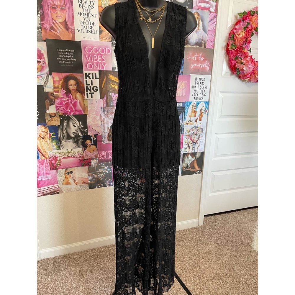 Black Sheer Lace Jumpsuit Size Medium
